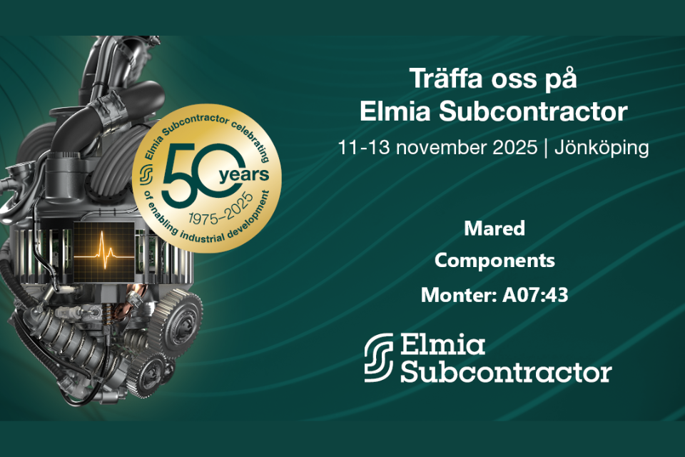 Bild på Elmia Subcontractors logo med Mared Components monternummer.